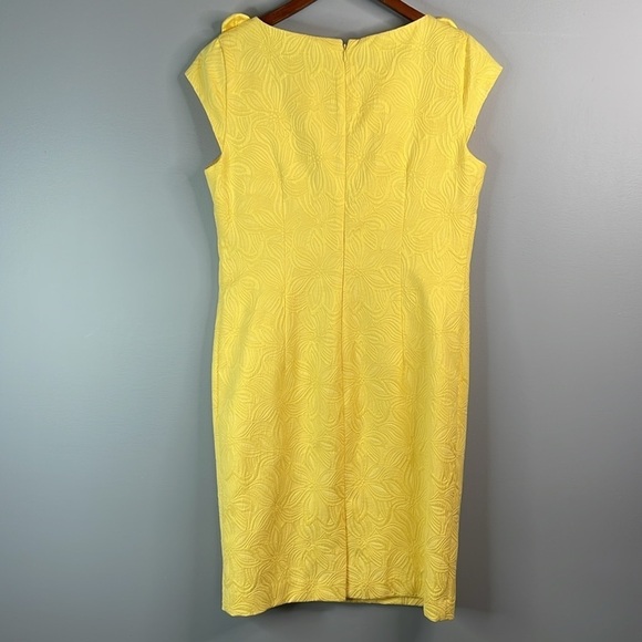 SD COLLECTION Floral Appliqué Yellow Dress Bateau Neck Brocade Tailored Fit 12 - Picture 8 of 13